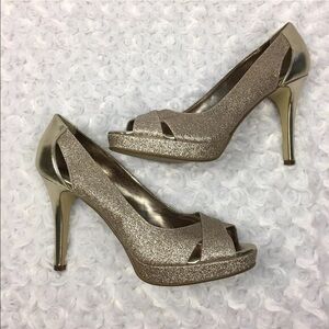 Elegant Gold Peep-Toe Heels